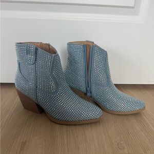 Soda Light Blue Studded Ankle Boots